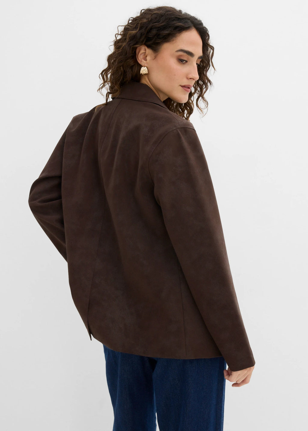 Women's Faux Suede Blazer in Dark Brown, view 4