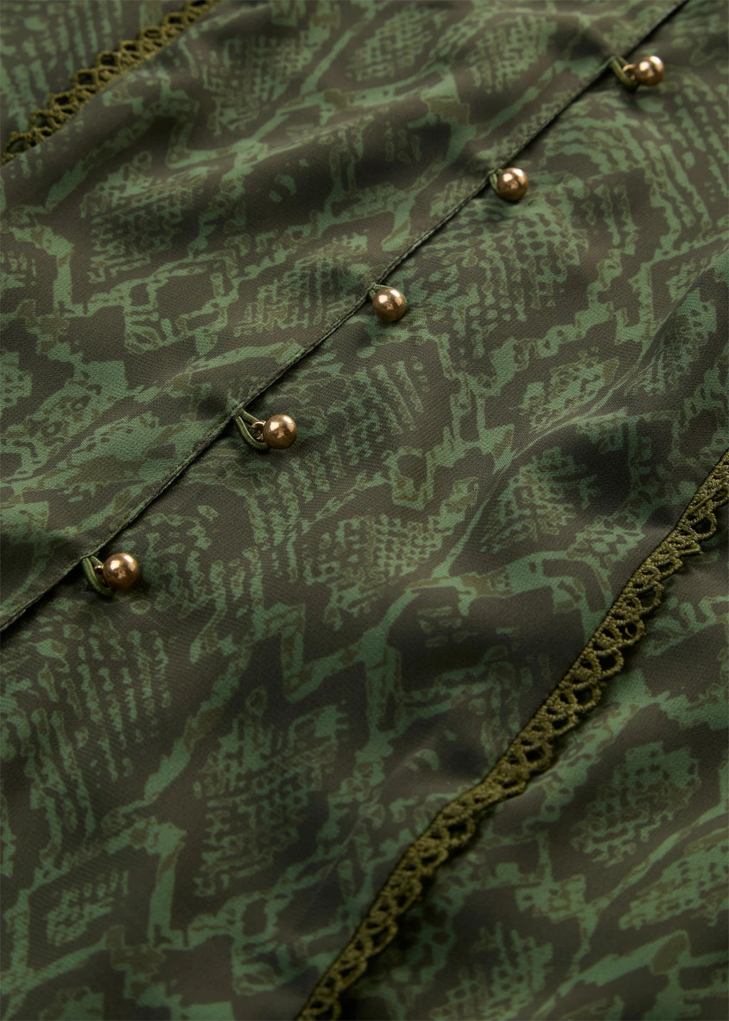 Women's Lace Blouse in Dark Olive Python Print, view 2
