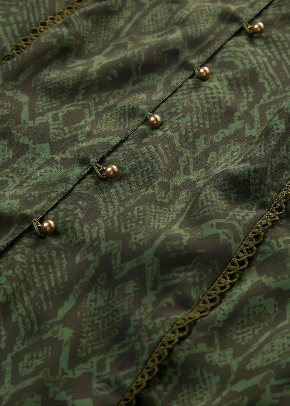 Women's Lace Blouse in Dark Olive Python Print, view 2