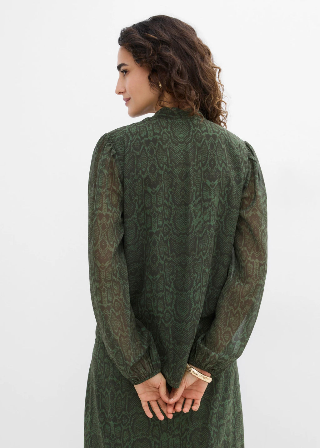Women's Lace Blouse in Dark Olive Python Print, view 4