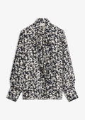 Women's Tie Neck Blouse in Black and White Print, view 1