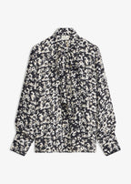 Women's Tie Neck Blouse in Black and White Print, view 1