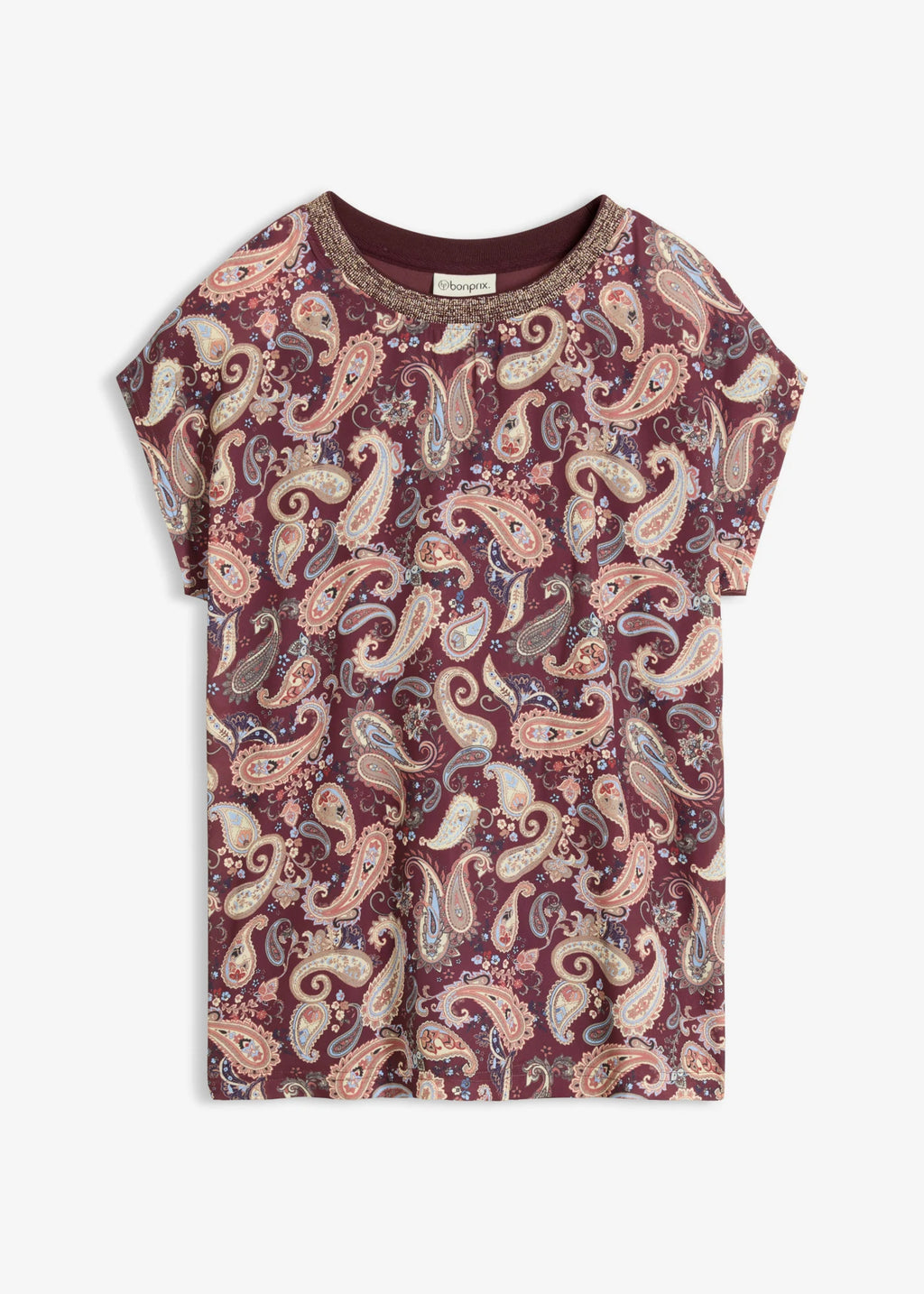 Women's Paisley Jersey Blouse in Burgundy Paisley, view 1