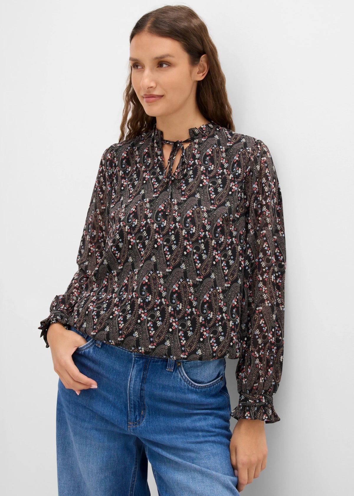 Women's Paisley Chiffon Blouse in Black Paisley, view 3