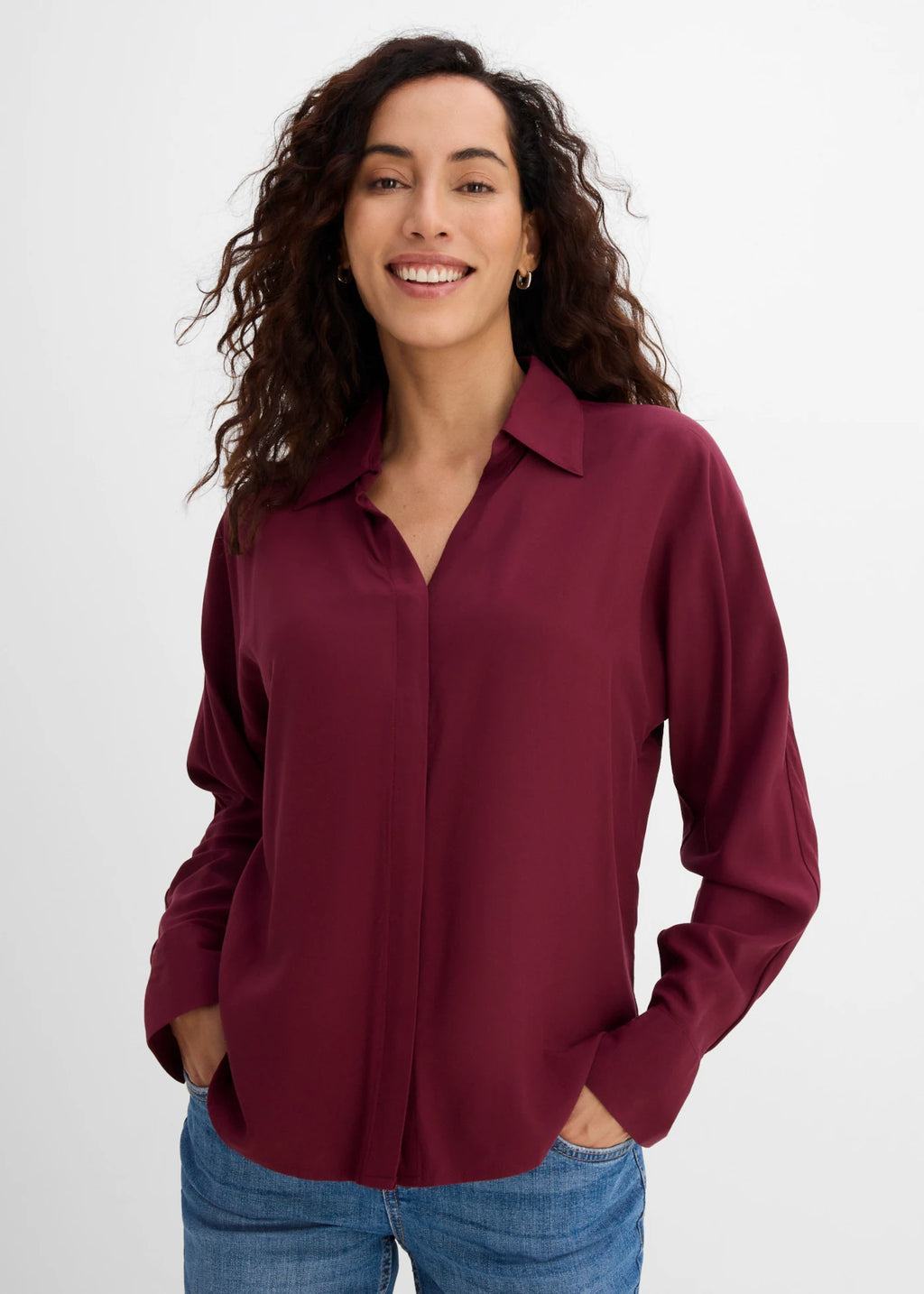 Women's Soft Viscose Blouse in Maple Red, view 2