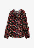 Women's Flowing Viscose Blouse in Brown, Black, Beige and Orange Print, view 1