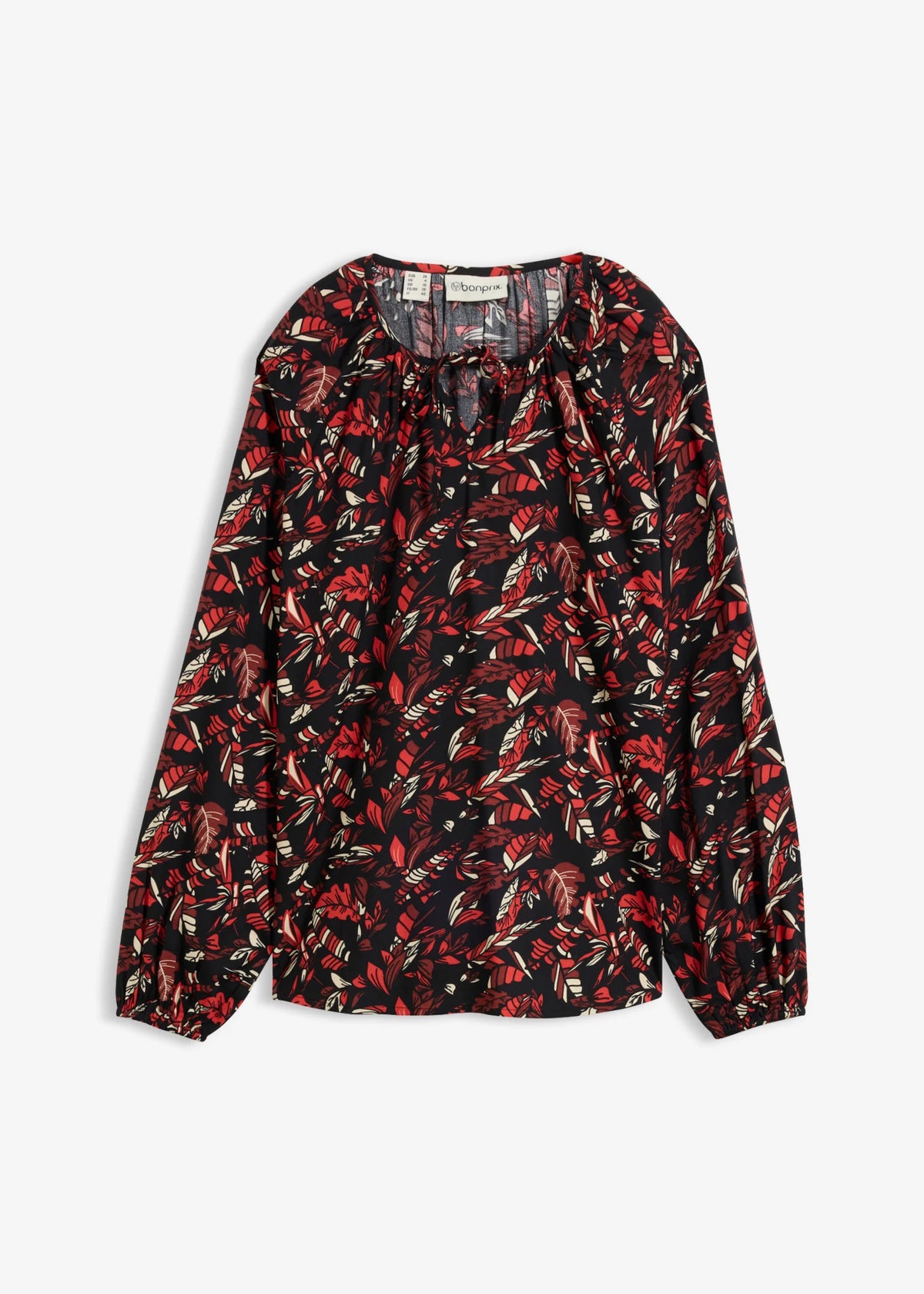Women's Flowing Viscose Blouse in Brown, Black, Beige and Orange Print, view 1