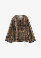 Women's Long Viscose Blend Blouse in Natural Brown Python Print, view 1