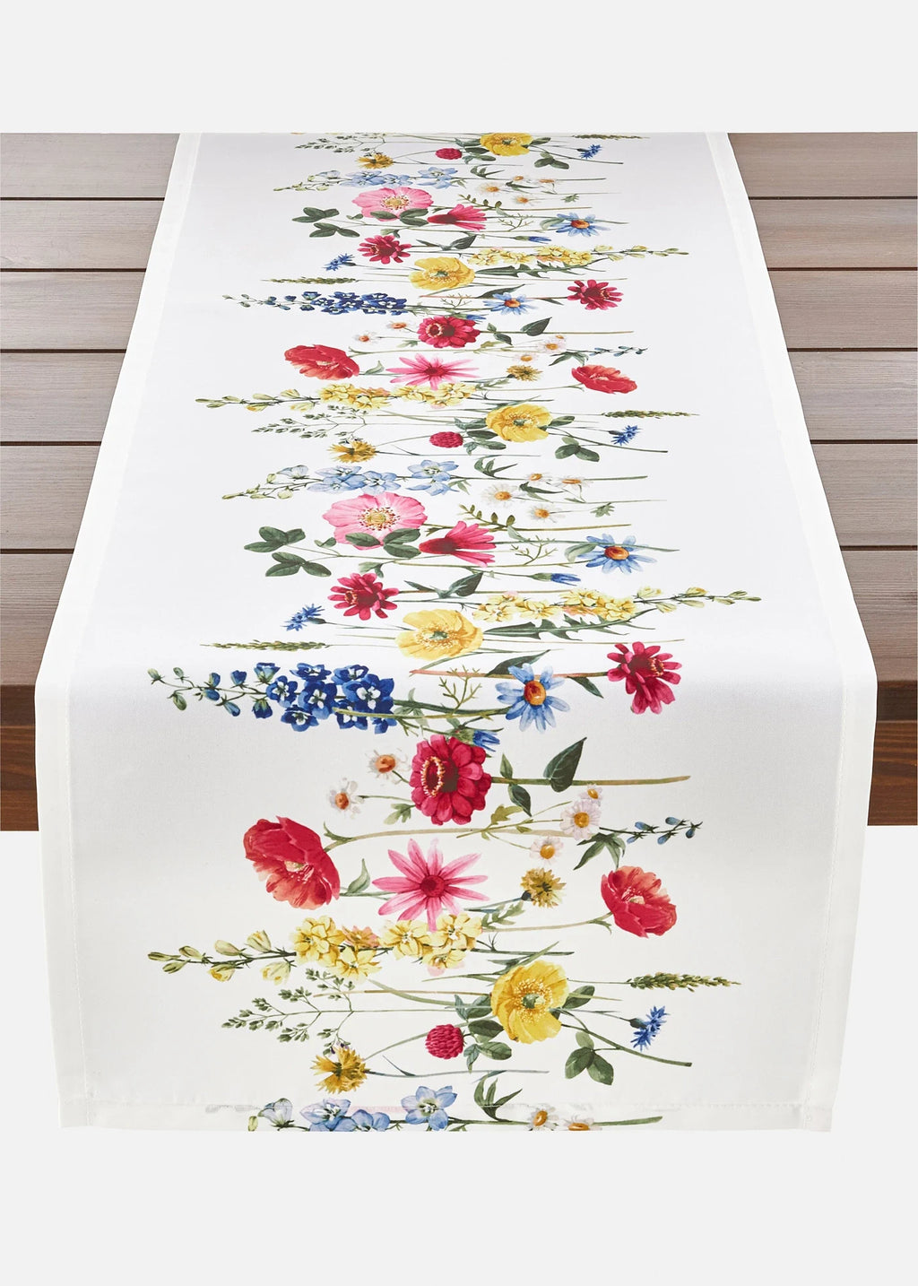 Floral Print Table Runner in Multicolor and White, view 1