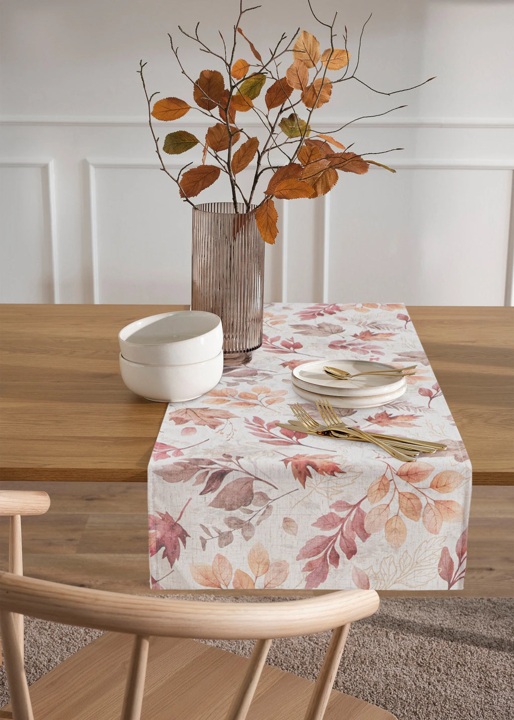 Decorative Table Runner in Brown, Dark Red and Cream, view 4