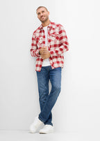 Men's Pure Cotton Checked Flannel Shirt in Red and Cream Check, view 4