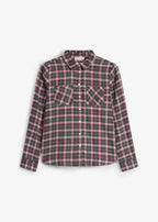 Girls' Pure Cotton Flannel Shirt in Fuchsia, Silver and Anthracite Check, view 1