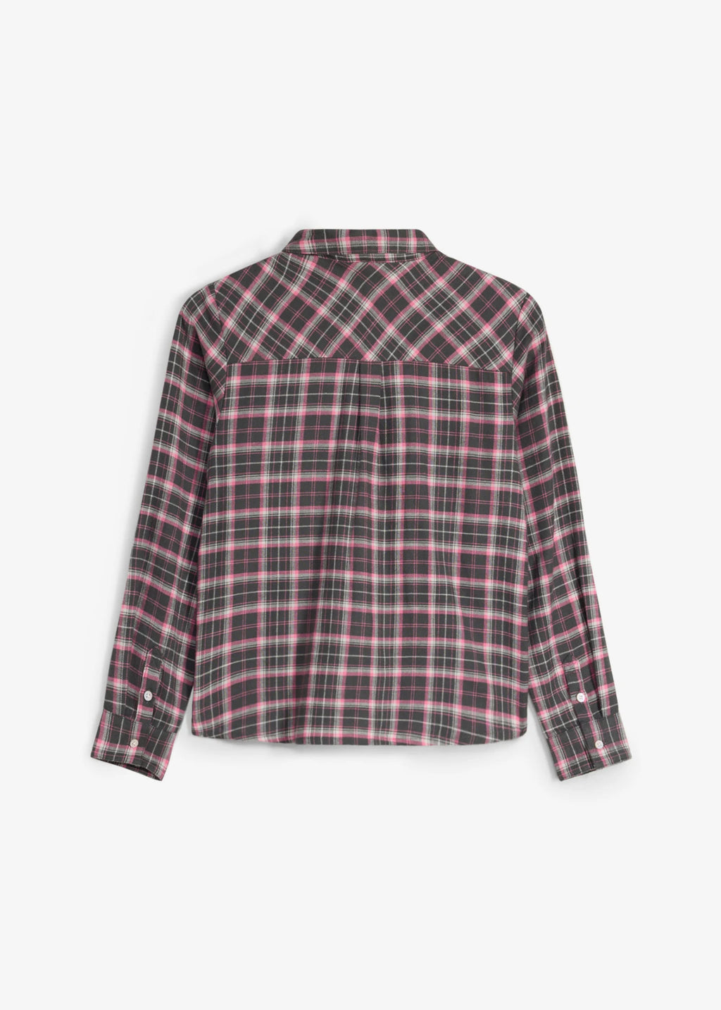 Girls' Pure Cotton Flannel Shirt in Fuchsia, Silver and Anthracite Check, view 2