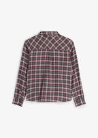 Girls' Pure Cotton Flannel Shirt in Fuchsia, Silver and Anthracite Check, view 2