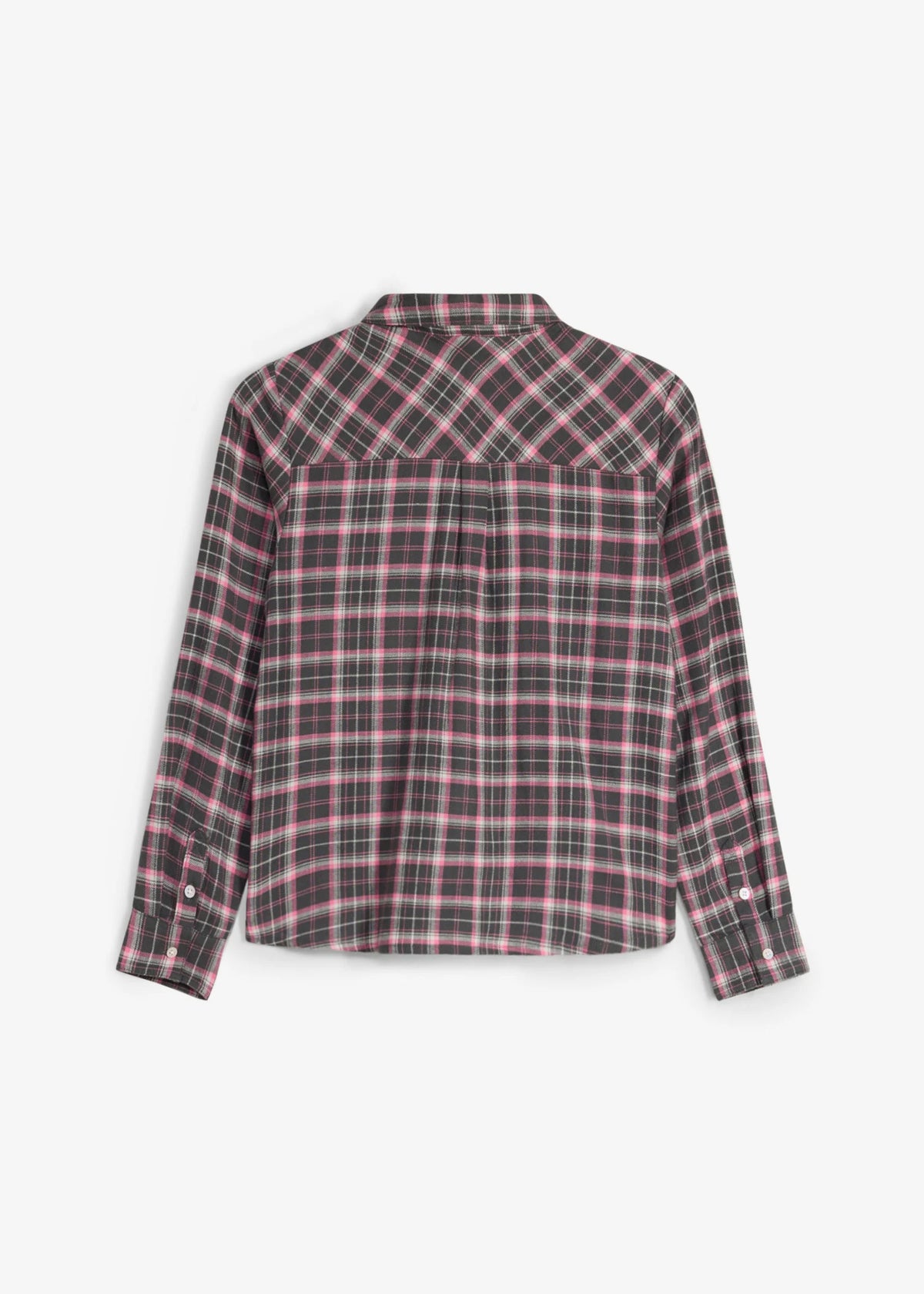 Girls' Pure Cotton Flannel Shirt in Fuchsia, Silver and Anthracite Check, view 2