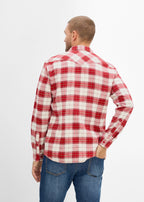 Men's Pure Cotton Checked Flannel Shirt in Red and Cream Check, view 3