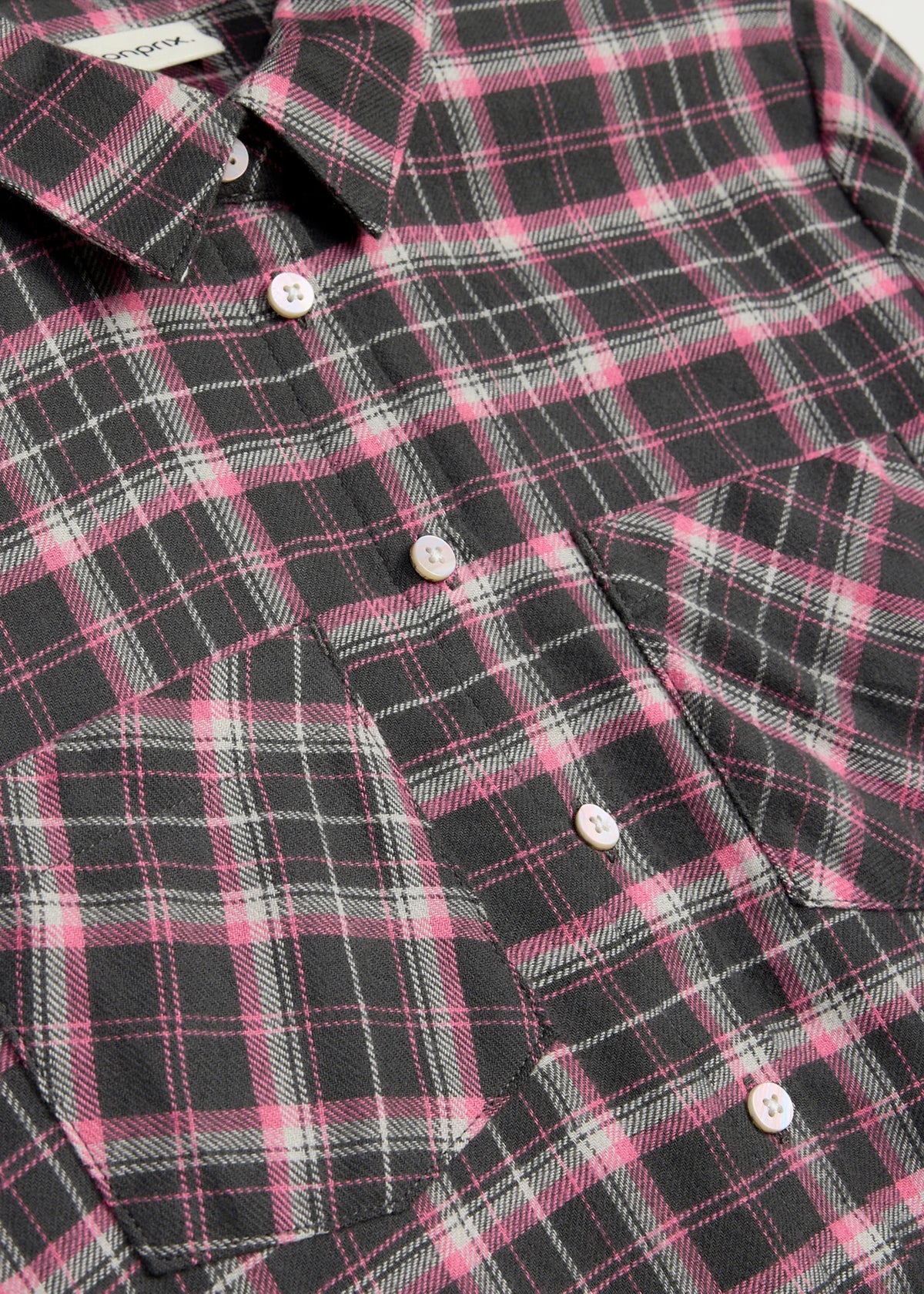 Girls' Pure Cotton Flannel Shirt in Fuchsia, Silver and Anthracite Check, view 3