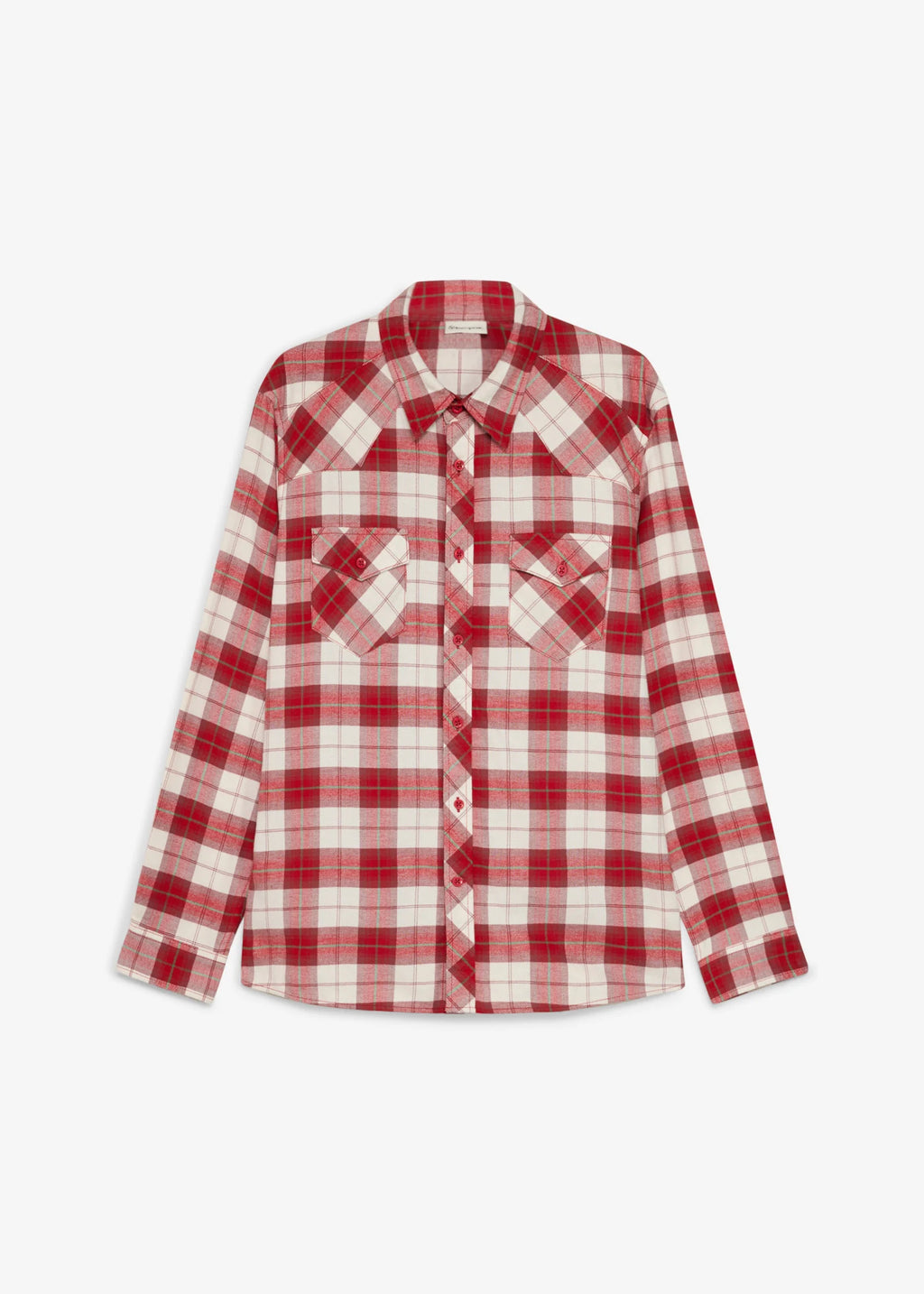 Men's Pure Cotton Checked Flannel Shirt in Red and Cream Check, view 1