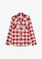 Men's Pure Cotton Checked Flannel Shirt in Red and Cream Check, view 1