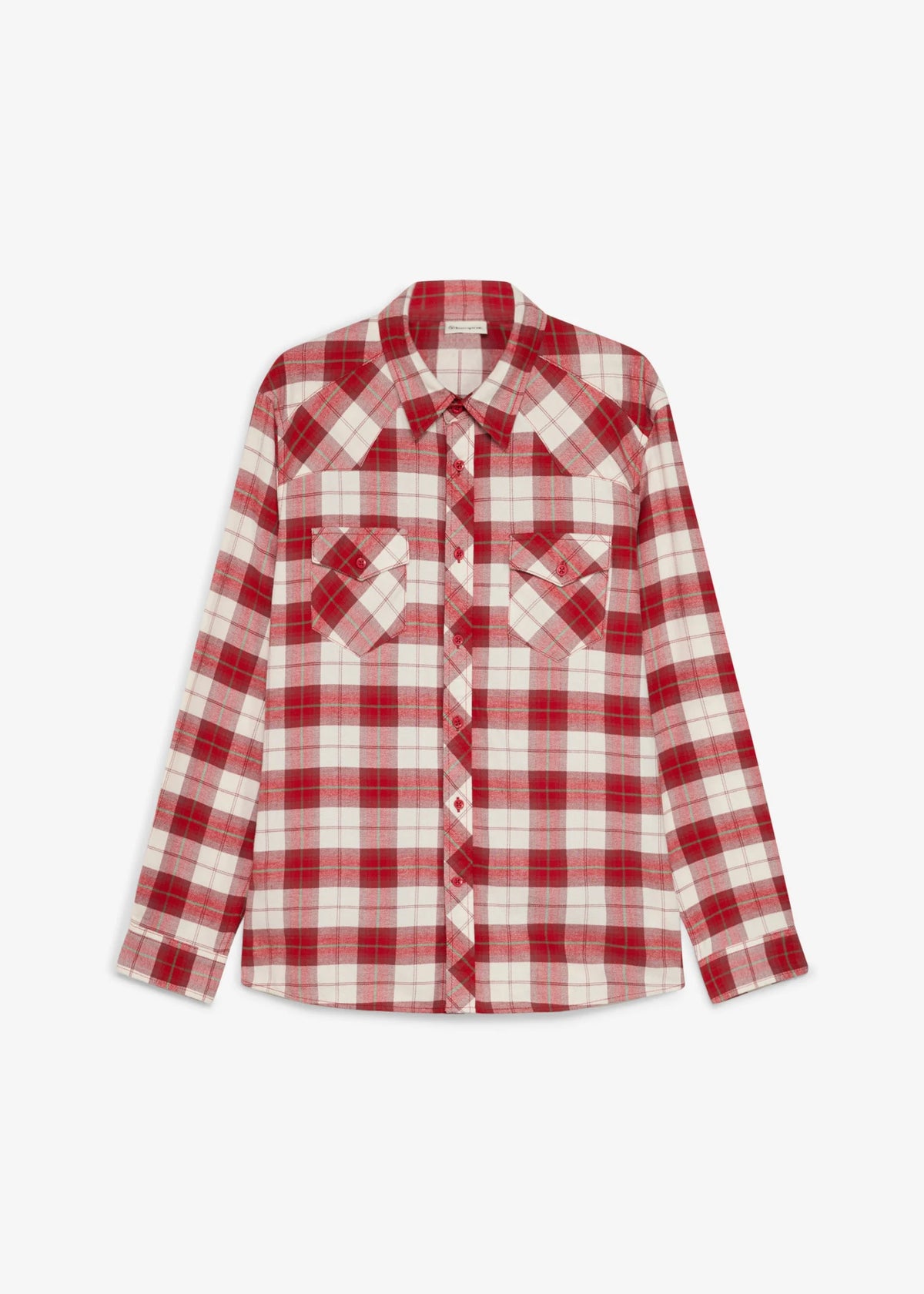 Men's Pure Cotton Checked Flannel Shirt in Red and Cream Check, view 1