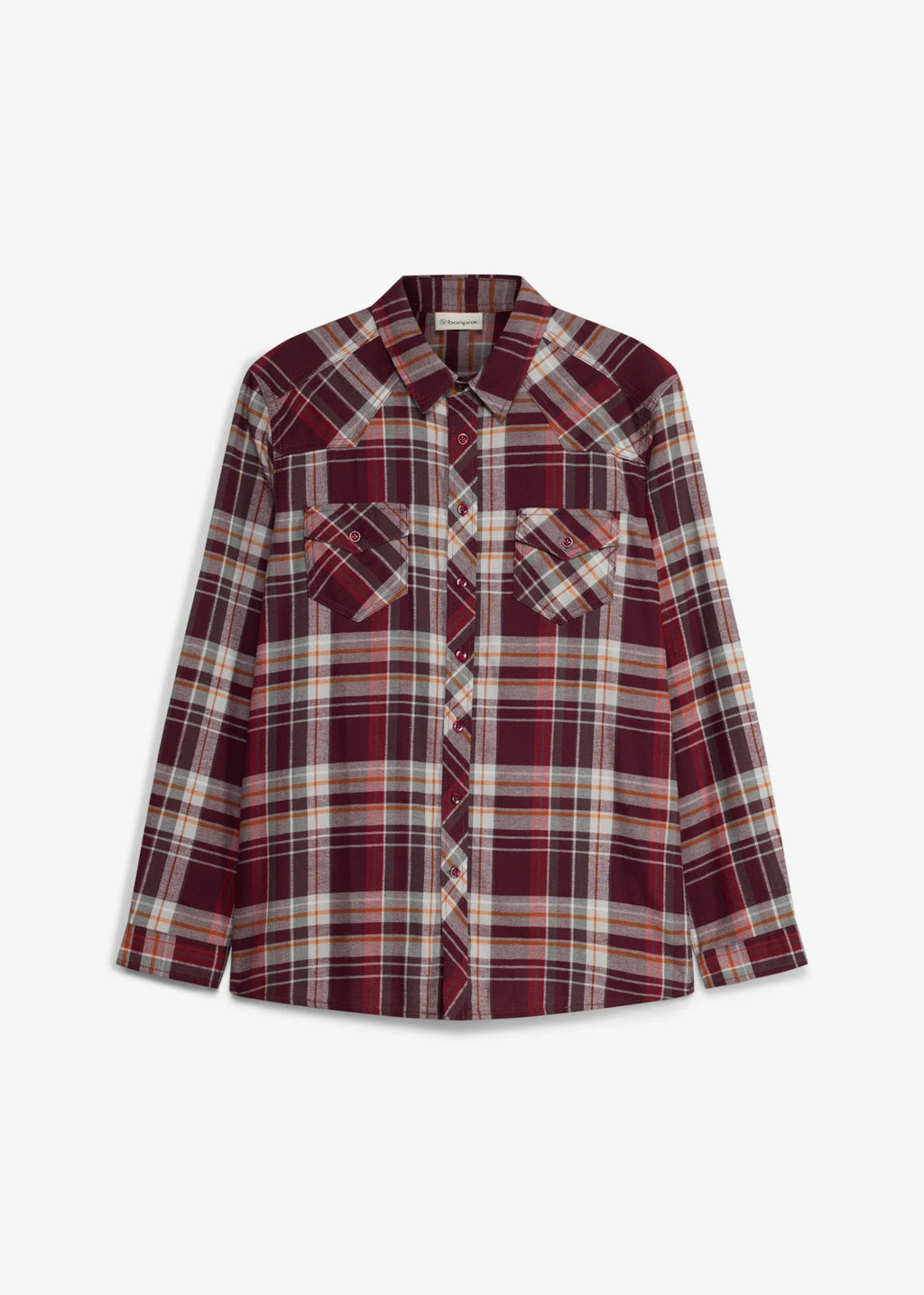 Men's Pure Cotton Flannel Shirt in Burgundy Check, view 1