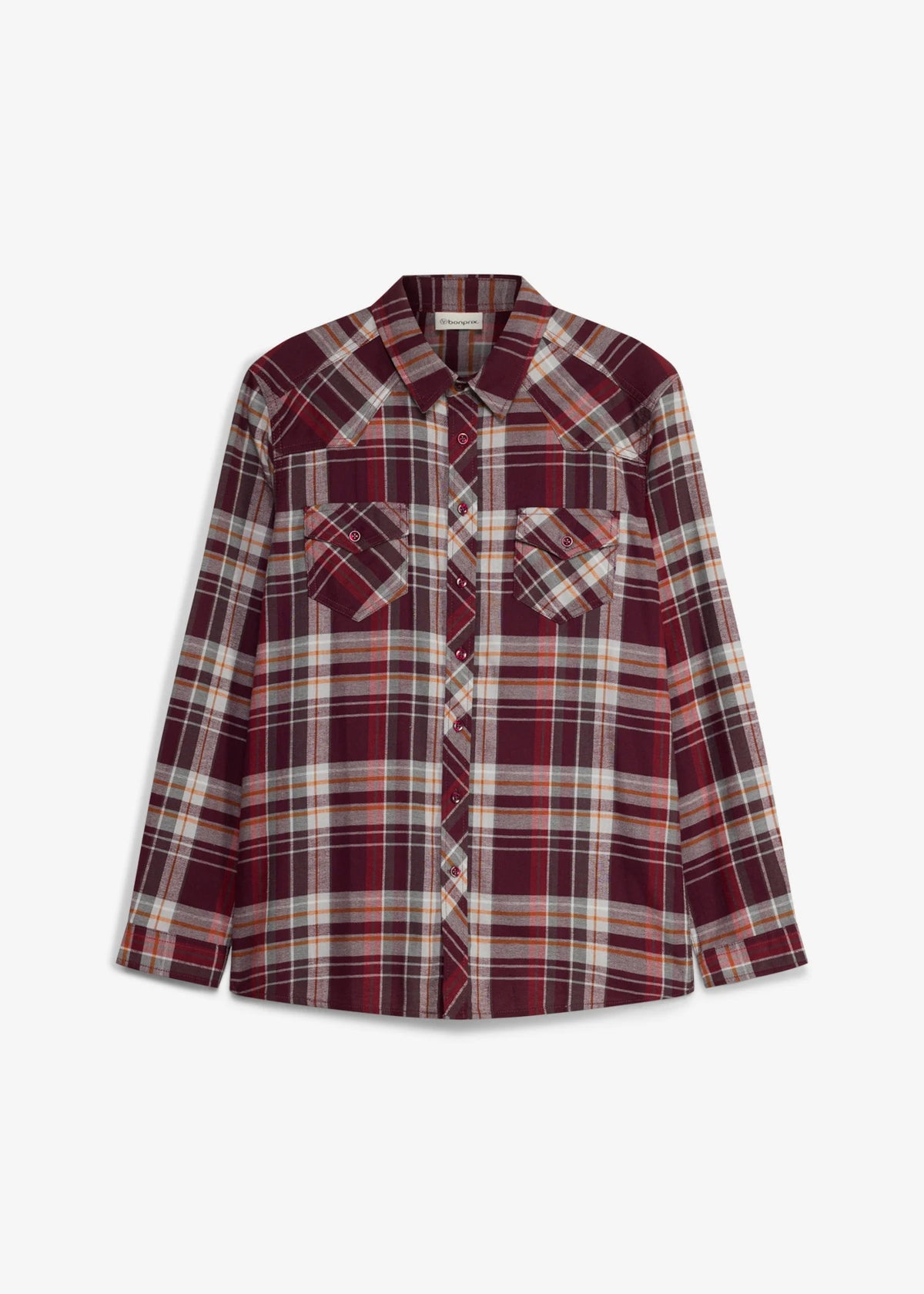 Men's Pure Cotton Flannel Shirt in Burgundy Check, view 1