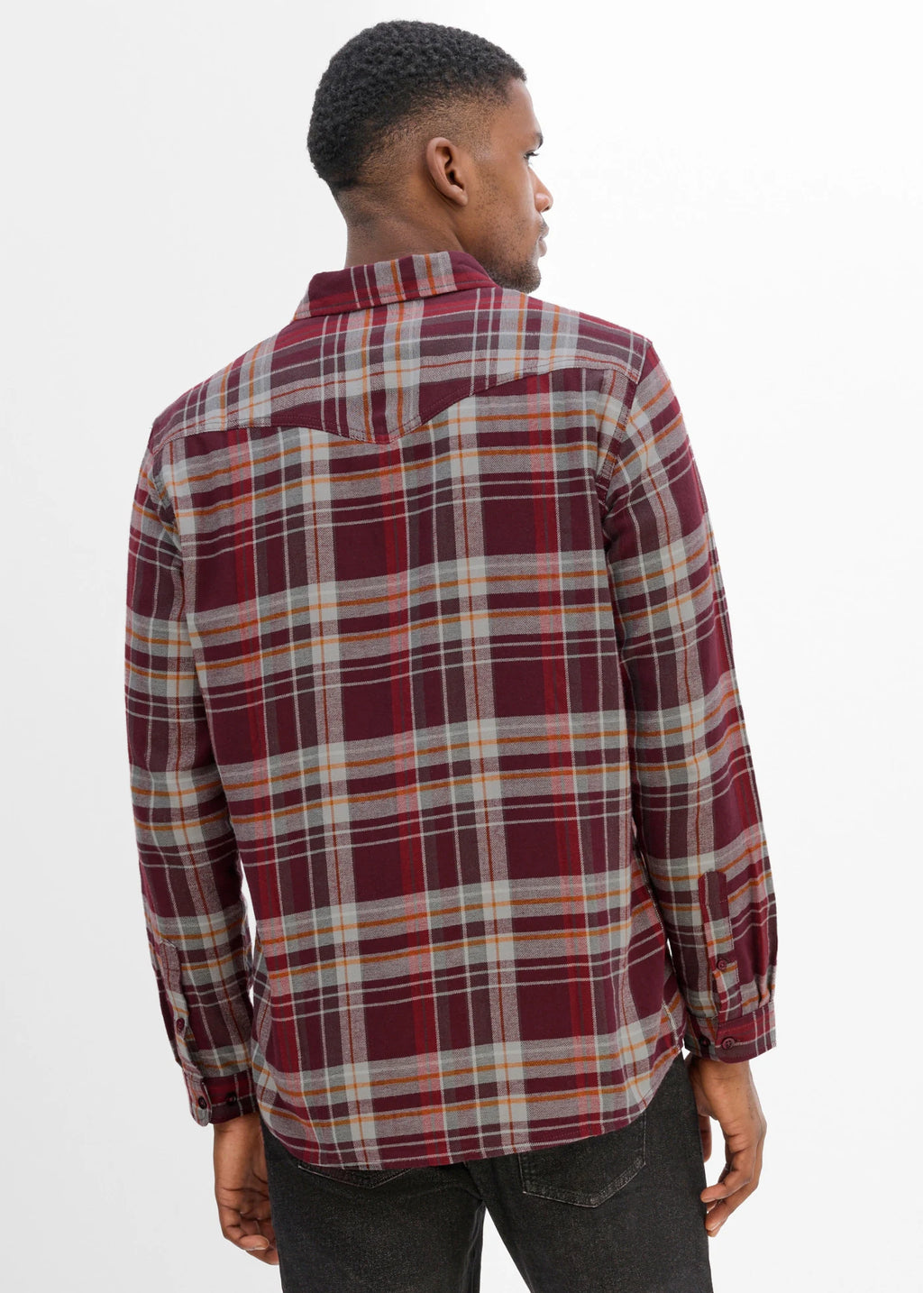 Men's Pure Cotton Flannel Shirt in Burgundy Check, view 3