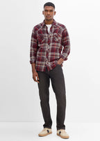 Men's Pure Cotton Flannel Shirt in Burgundy Check, view 4