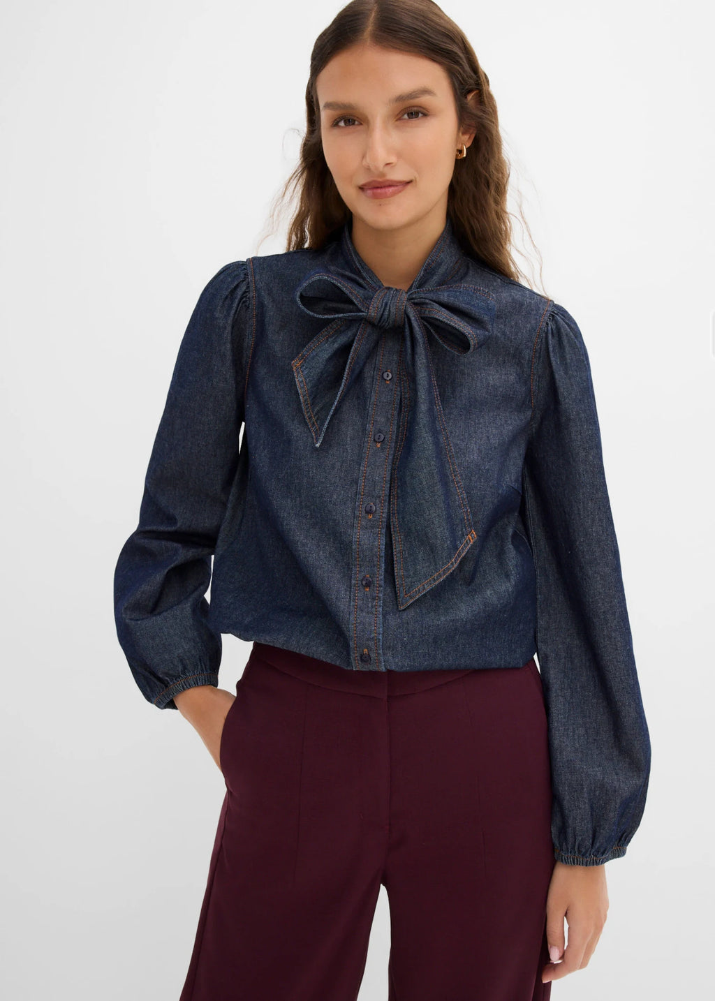 Women's Pure Cotton Denim Shirt in Deep Blue Raw Denim, view 3