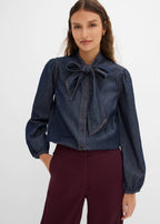 Women's Pure Cotton Denim Shirt in Deep Blue Raw Denim, view 3