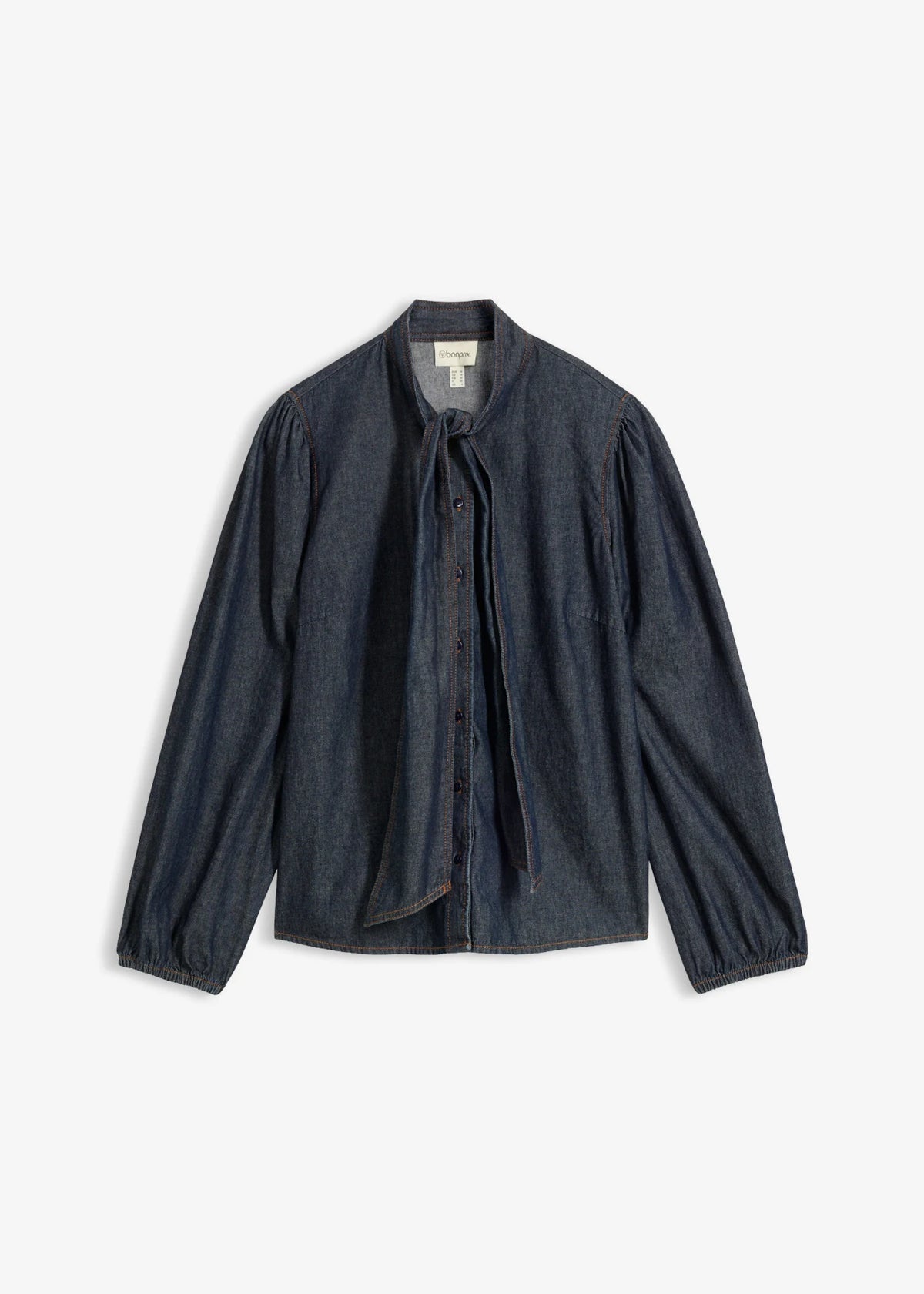 Women's Pure Cotton Denim Shirt in Deep Blue Raw Denim, view 1