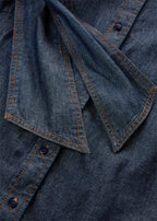 Women's Pure Cotton Denim Shirt in Deep Blue Raw Denim, view 2