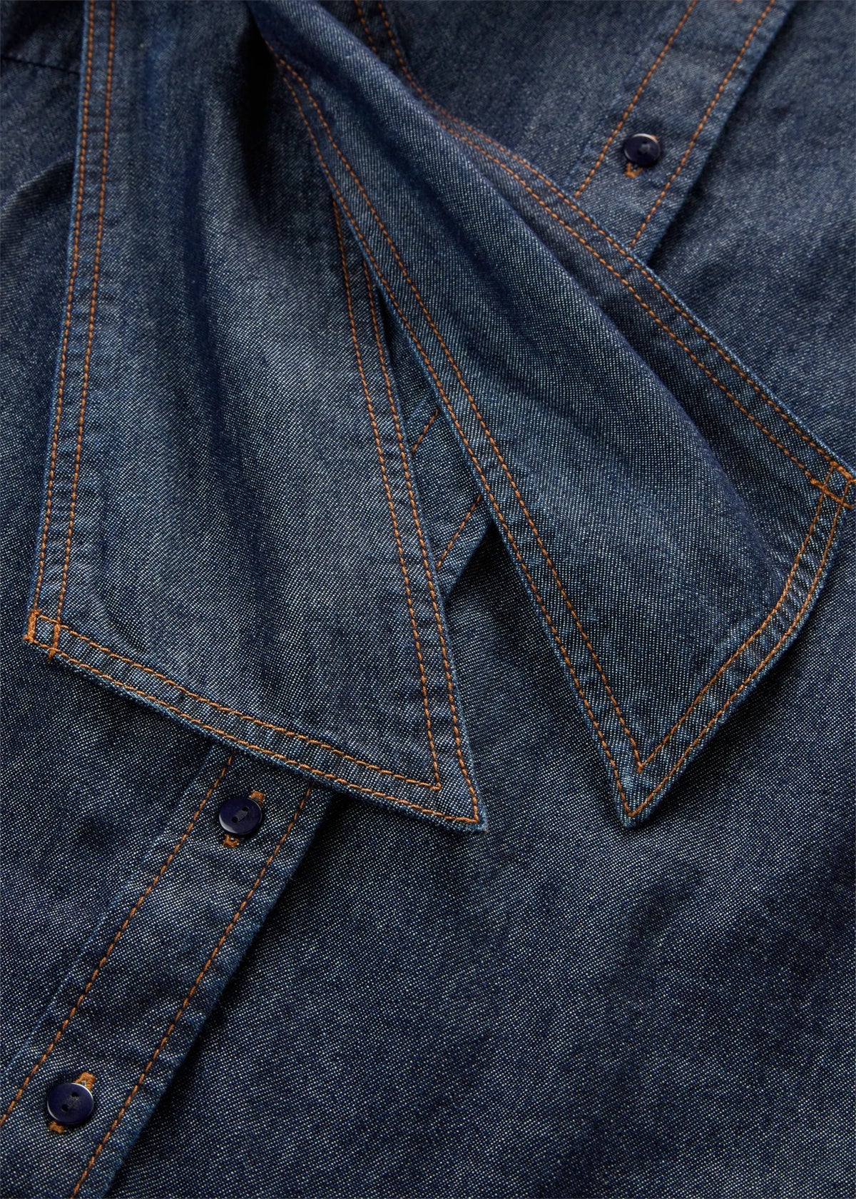 Women's Pure Cotton Denim Shirt in Deep Blue Raw Denim, view 2