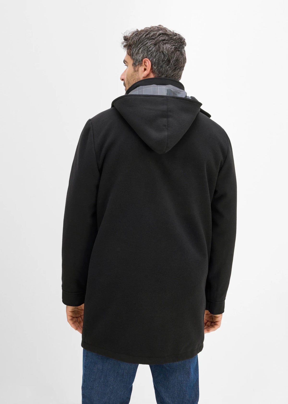 Men's Warm Winter Duffle Coat in Black, view 4