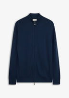 Men's Fine Knit Cardigan with Merino Wool in Dark Blue, view 1