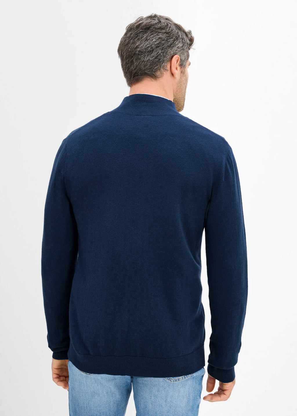 Men's Fine Knit Cardigan with Merino Wool in Dark Blue, view 3