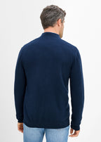 Men's Fine Knit Cardigan with Merino Wool in Dark Blue, view 3