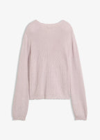 Girls' Chunky Cotton Blend Cardigan in Heather Smoky Mauve, view 2