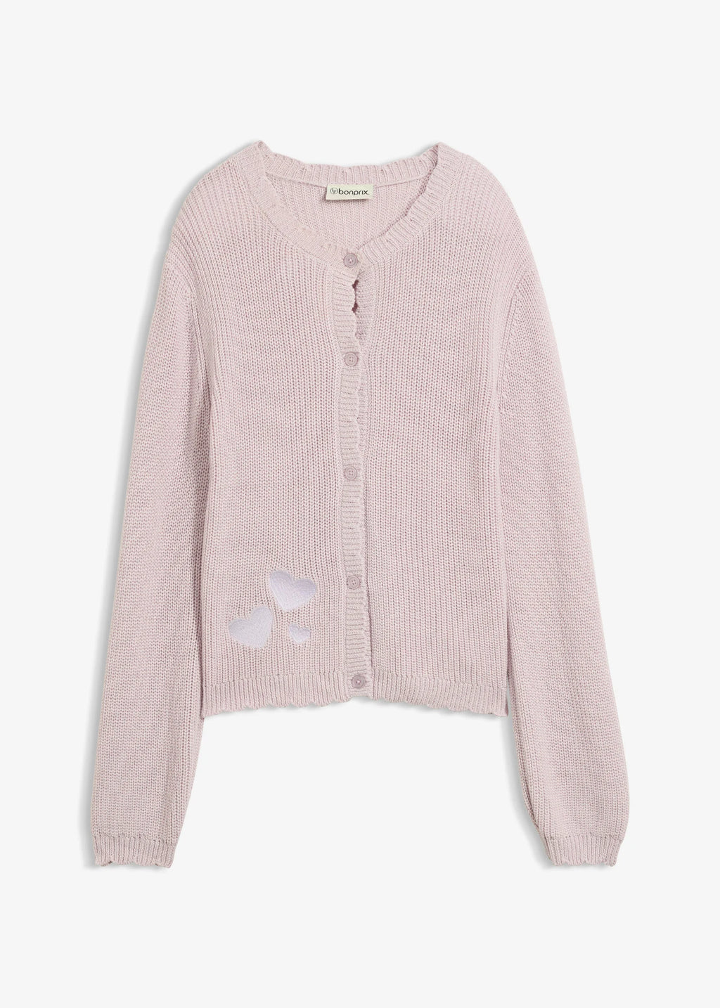 Girls' Chunky Cotton Blend Cardigan in Heather Smoky Mauve, view 1
