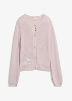 Girls' Chunky Cotton Blend Cardigan in Heather Smoky Mauve, view 1