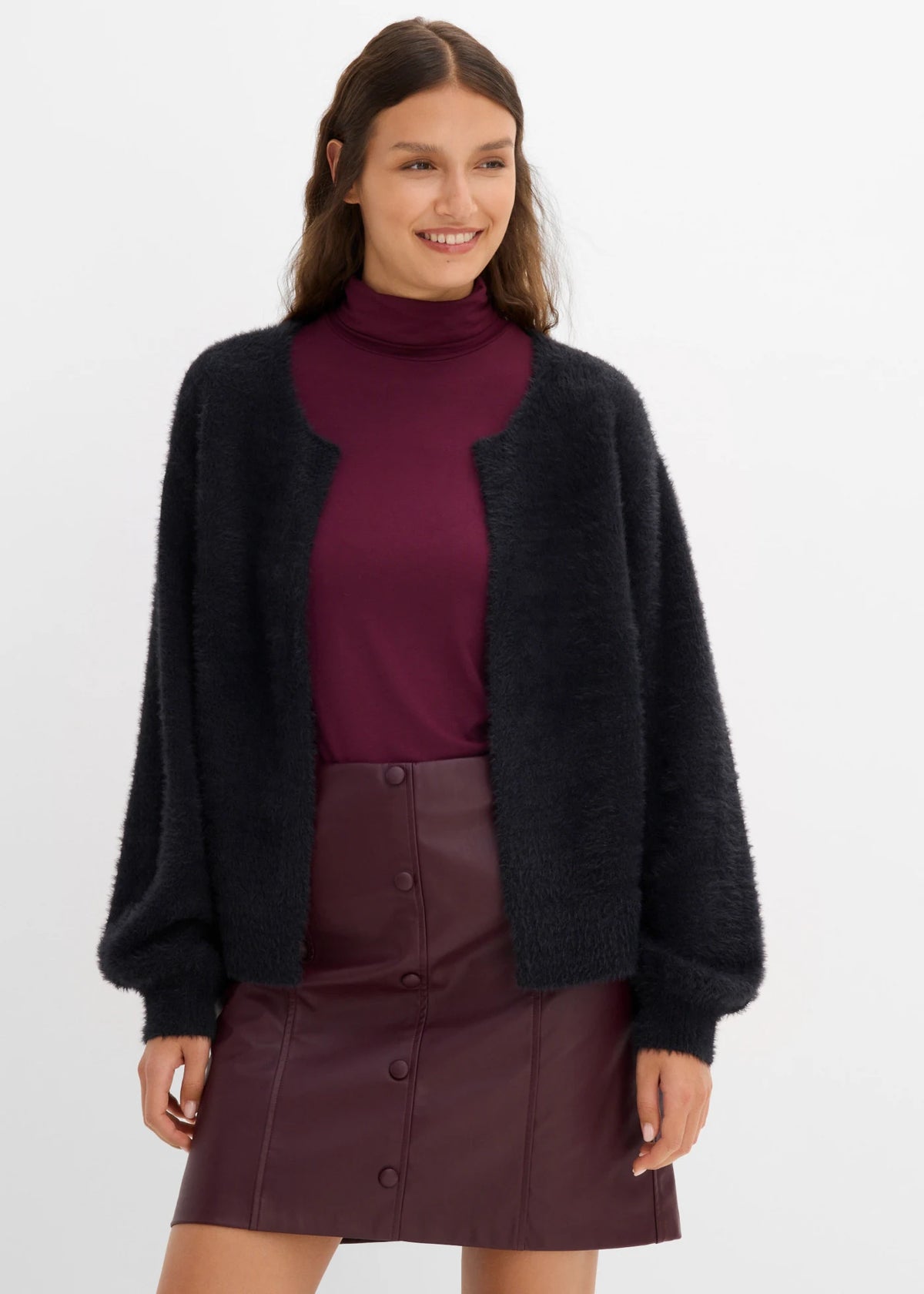 Women's Chunky Knit Cardigan in Black, view 3