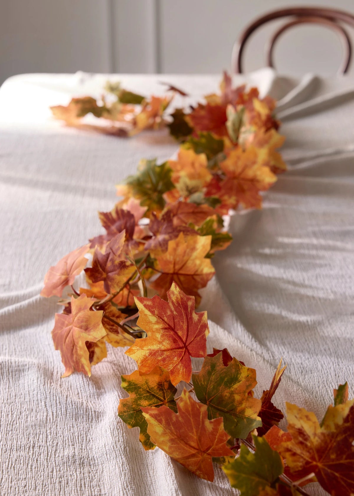 Artificial Autumn Leaf Garland in Red, Green and Yellow, view 2