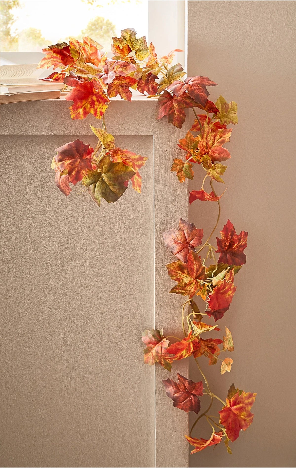 Artificial Autumn Leaf Garland in Red, Green and Yellow, view 3
