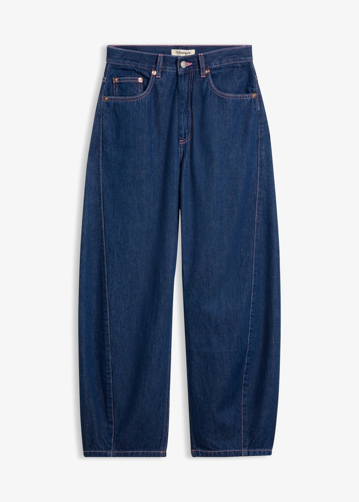 Women's High Waist Barrel Jeans in Deep Blue Raw Denim, view 1