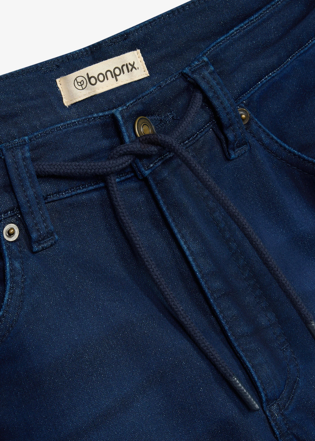 Men's Regular Fit Straight Jogger Jeans with Adjustable Stretch Waist in Dark Blue Denim, view 2