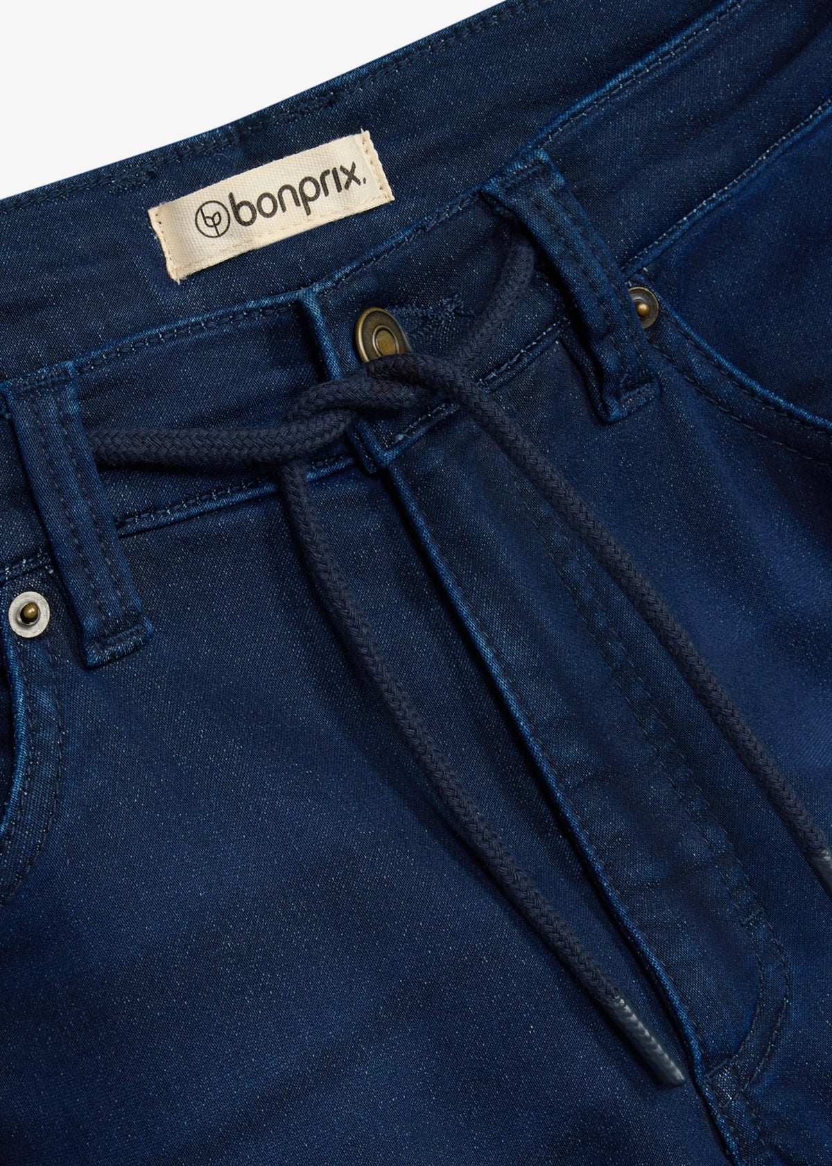 Men's Regular Fit Straight Jogger Jeans with Adjustable Stretch Waist in Dark Blue Denim, view 2