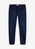 Men's Regular Fit Straight Jogger Jeans with Adjustable Stretch Waist in Dark Blue Denim, view 1