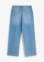 Girls' Mid Rise Wide Leg Jeans in Blue Denim, view 2