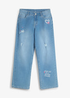 Girls' Mid Rise Wide Leg Jeans in Blue Denim, view 1
