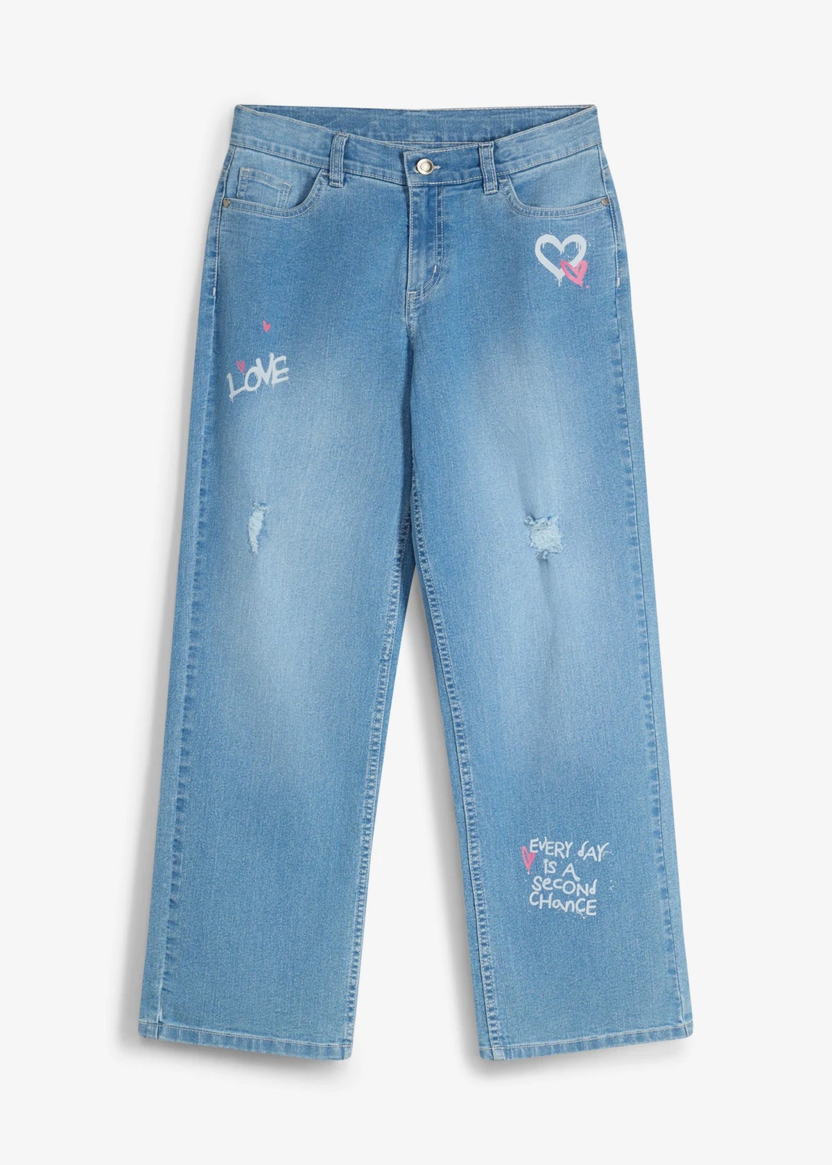 Girls' Mid Rise Wide Leg Jeans in Blue Denim, view 1